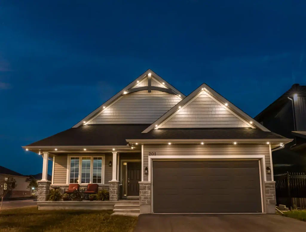 home lit up by Celebright lighting system