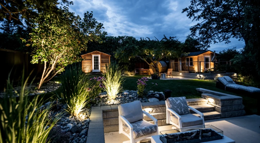 landscape lighting at night in large Victoria property