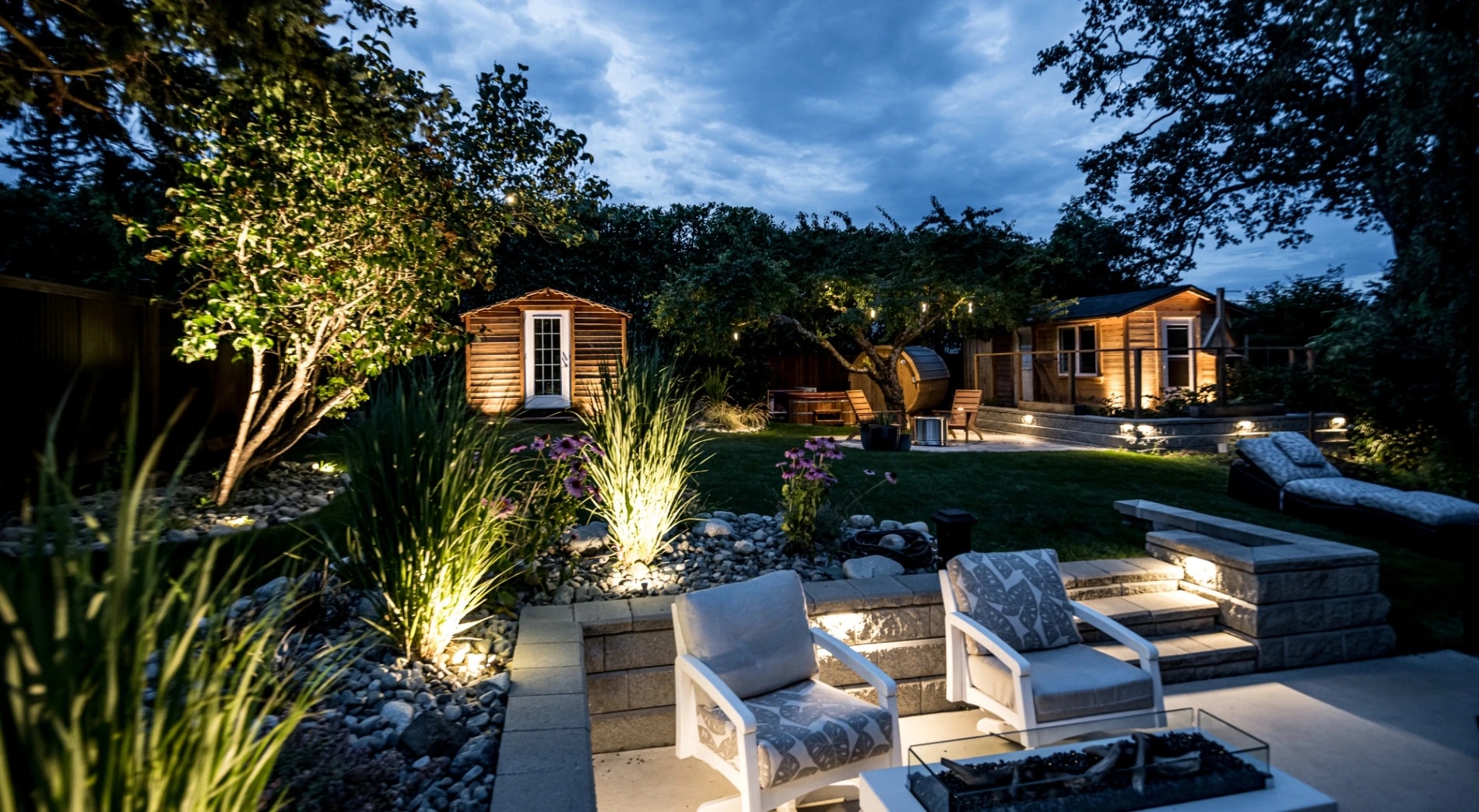 landscape lighting at night in large Victoria property